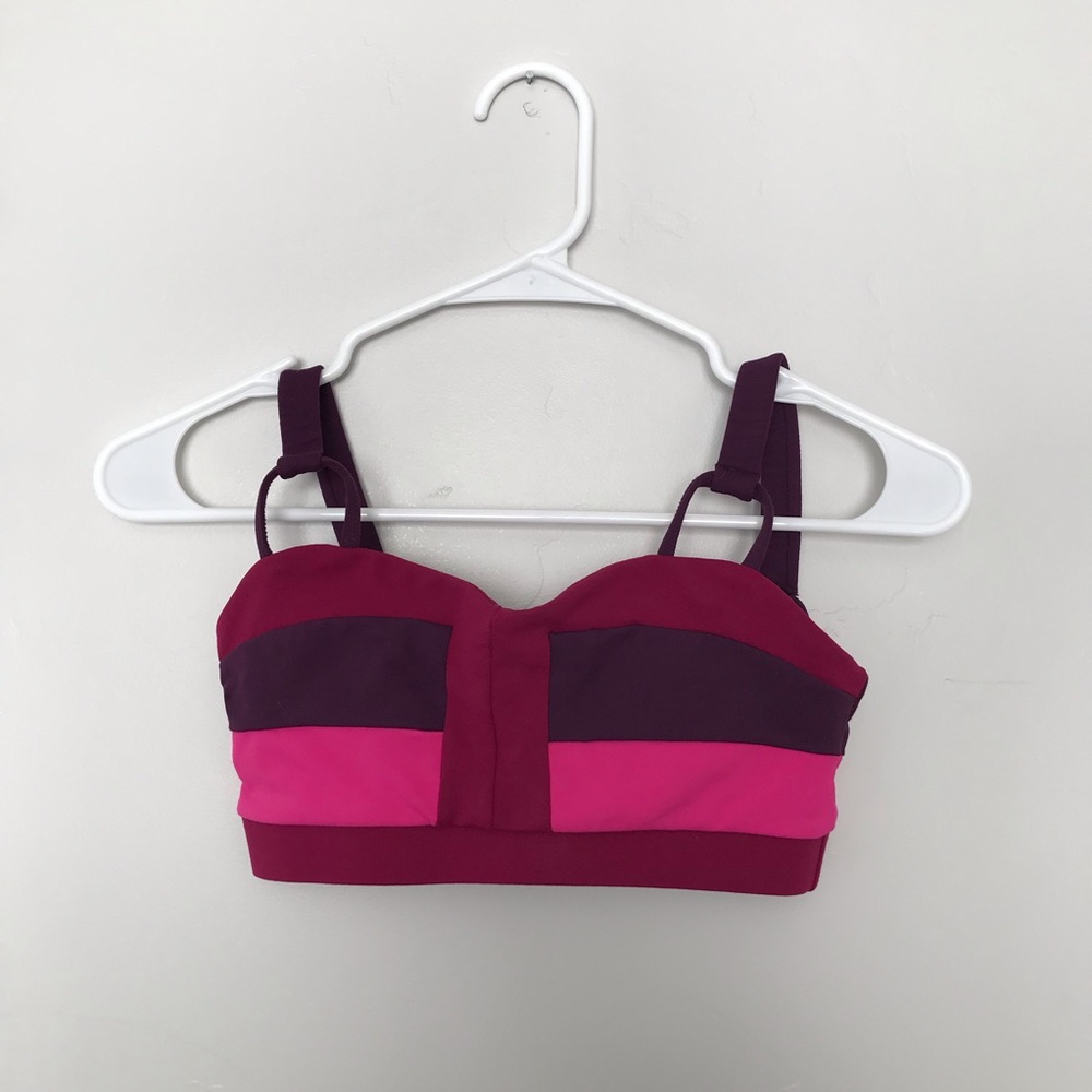 Pink and purple sports bra